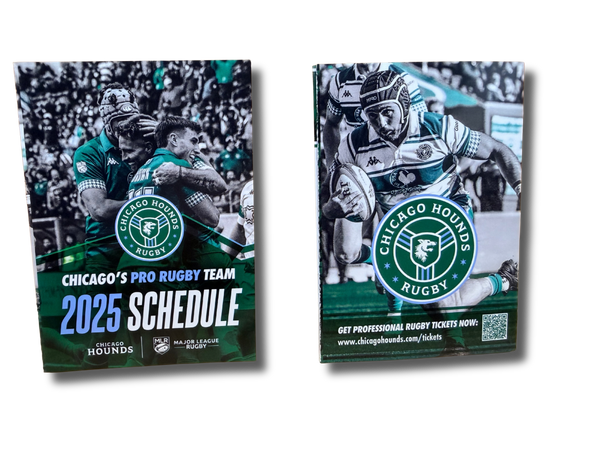 Example of a tri-fold pocket schedule for Chicago Hounds Rugby. 