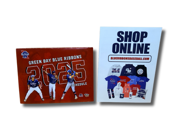 Example of a tri-fold pocket schedule for Green Bay Blue Ribbons Baseball. 