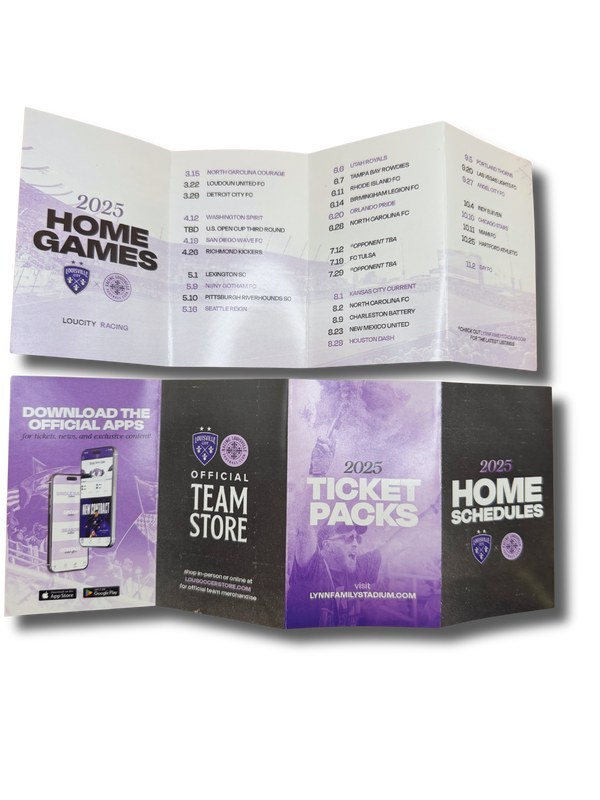 Example of a 4 panel pocket schedule for Louisville City FC. 