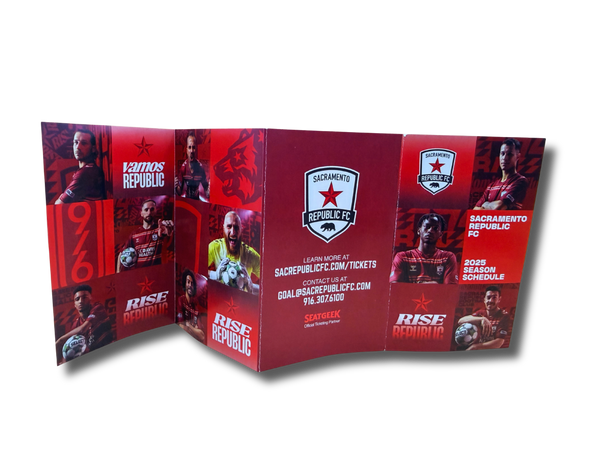 Example of a 4 panel pocket schedule for Sacramento Republic FC.
