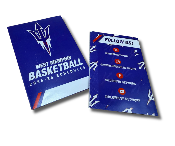 Front and back view of a basketball pocket schedule. 