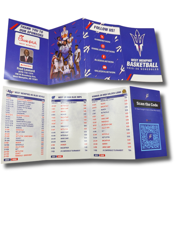 An example of a pocket schedule for a high school basketball team. 